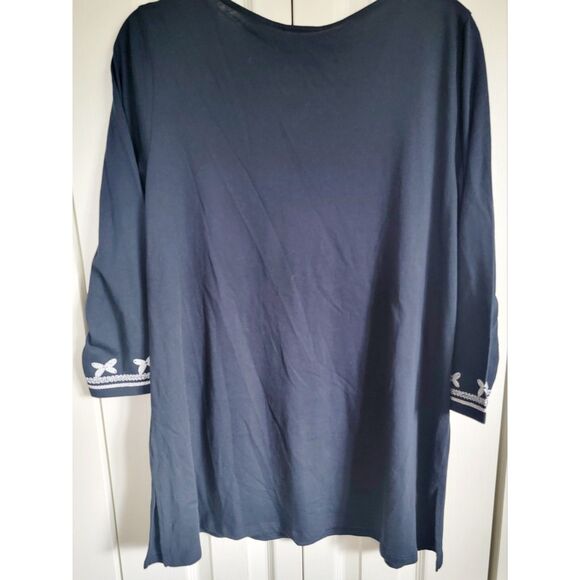 J. JILL L Navy White Embroidered Trim BOHO Tunic Round Neck NWT RV $79 - Picture 2 of 9